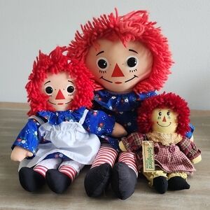Vintage Raggedy Ann & Andy Doll Lot of 3 Rag Dolls Set Plush